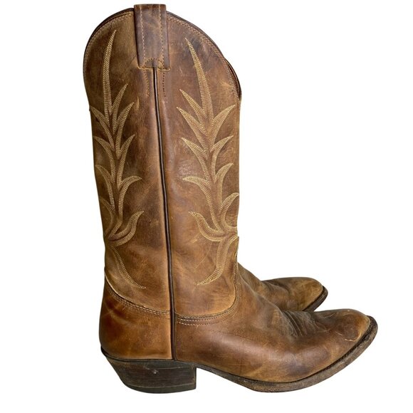 Vintage Nocona‎ Brown Leather Cowboy Boots With Embroidered Western Design  Size - Picture 2 of 8